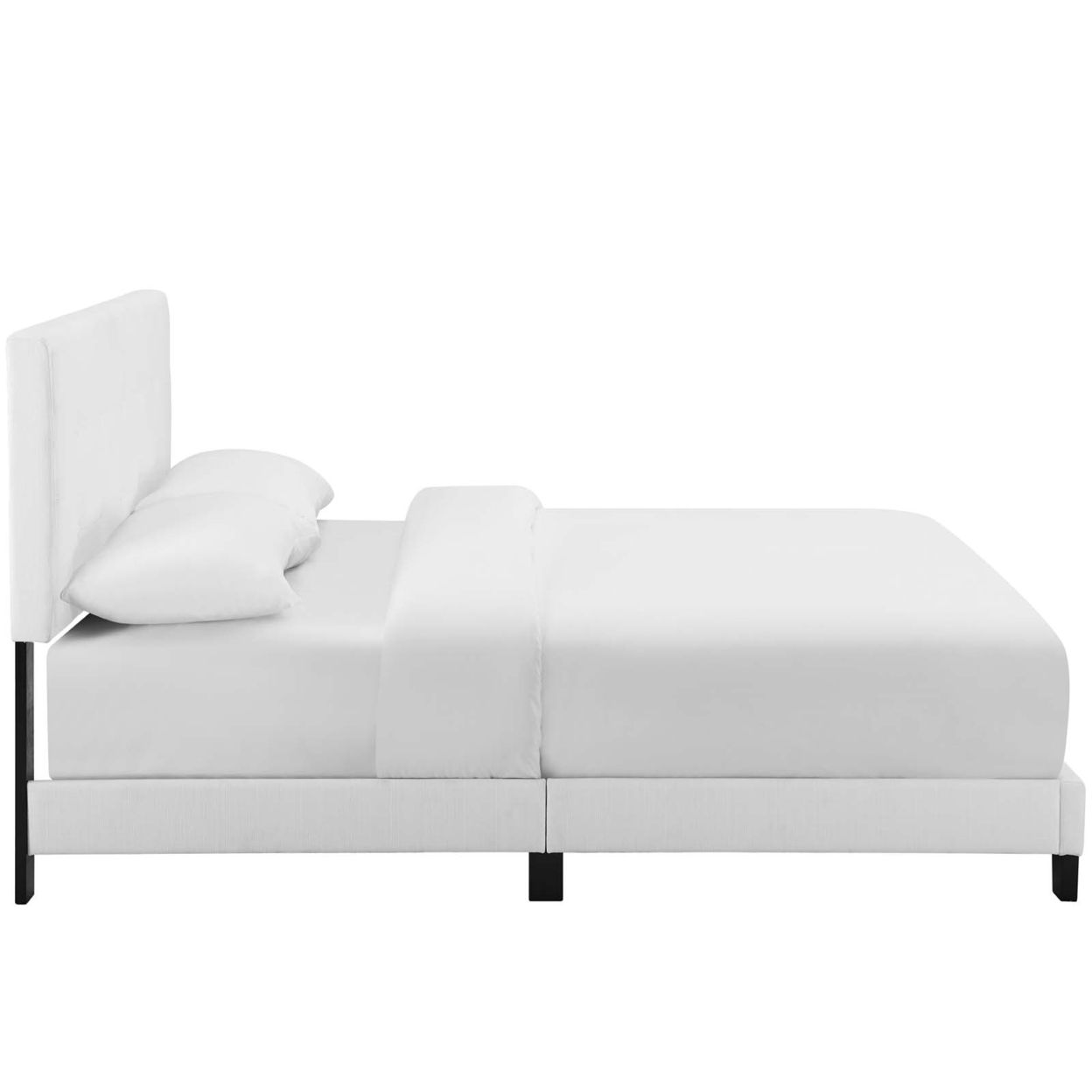 Melanie King Tufted Button Upholstered Fabric Platform Bed, White