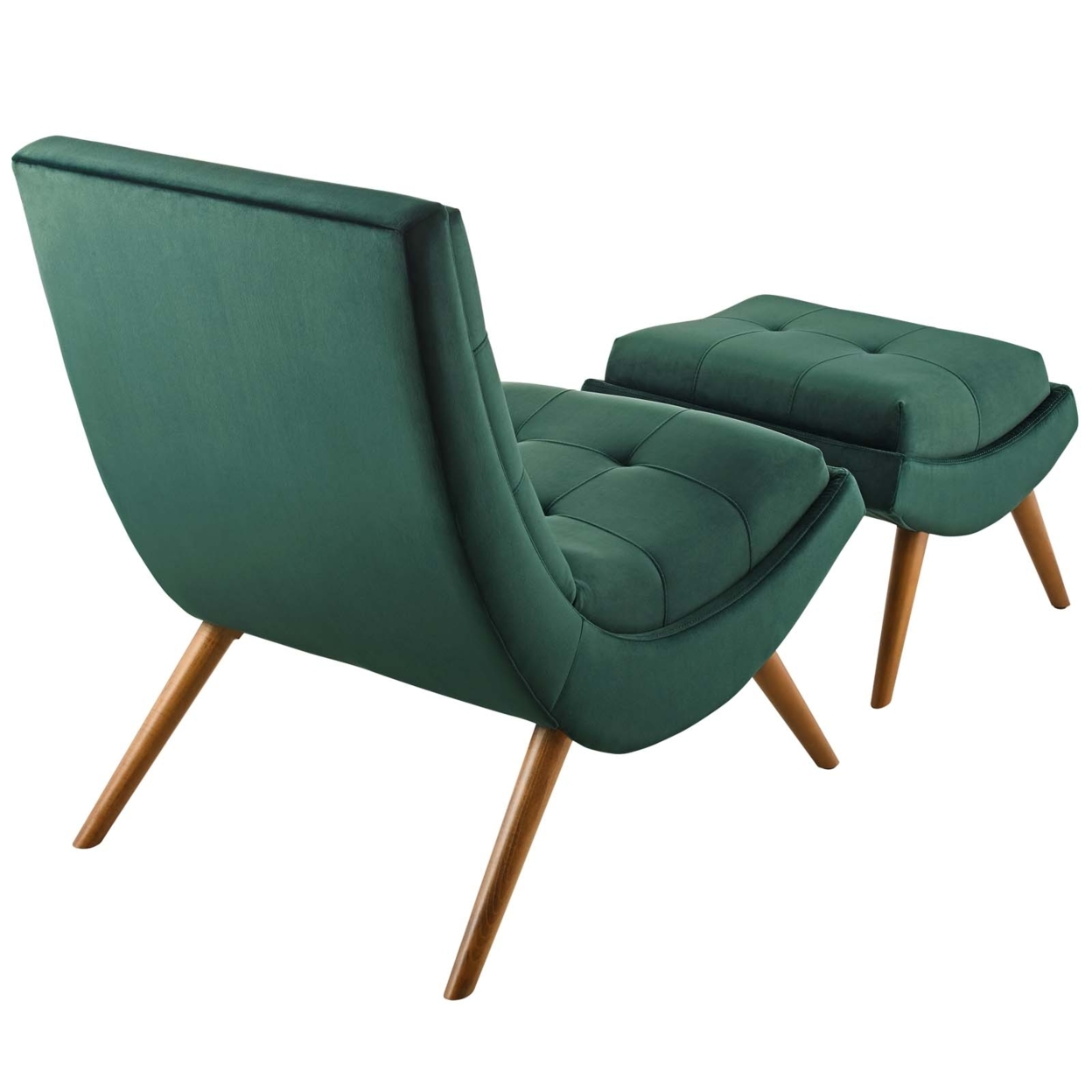 Ramp Upholstered Performance Velvet Lounge Chair And Ottoman Set, Green