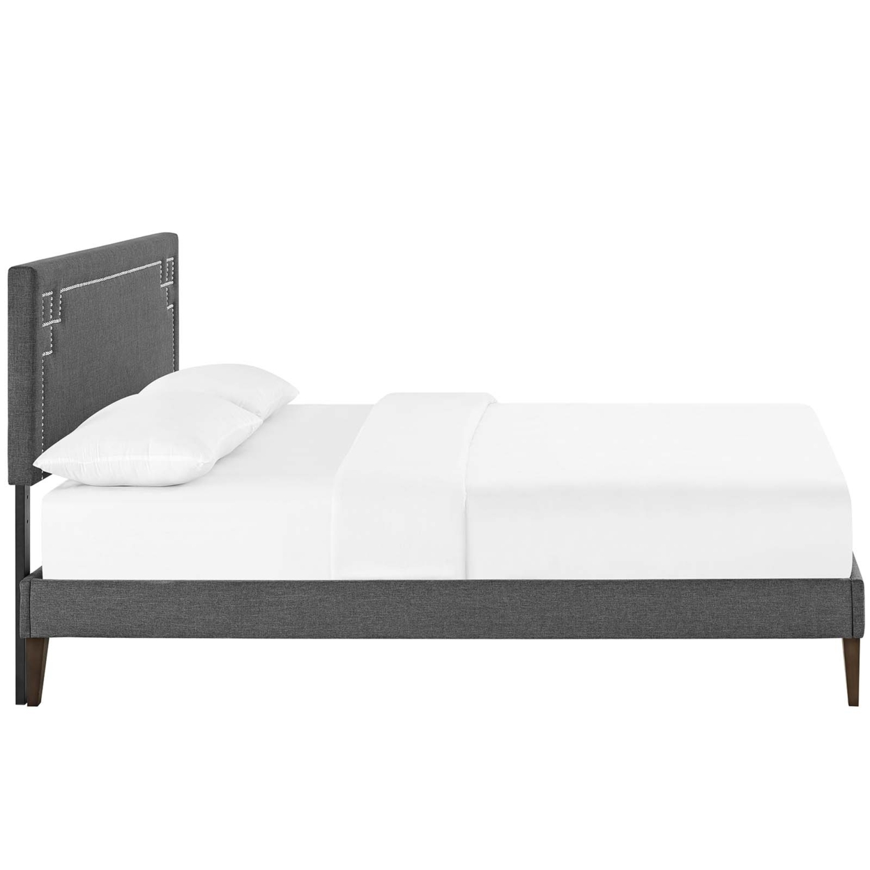 Ruthie Queen Fabric Platform Bed With Squared Tapered Legs, Gray