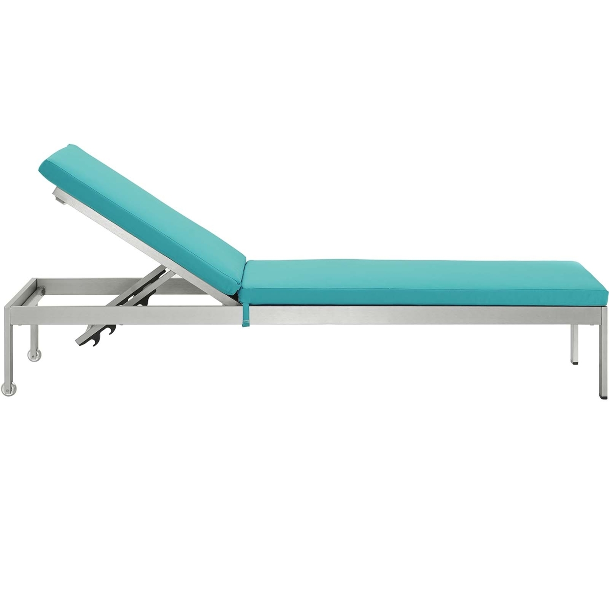 Shore Chaise With Cushions Outdoor Patio Aluminum Set Of 2, Silver Turquoise