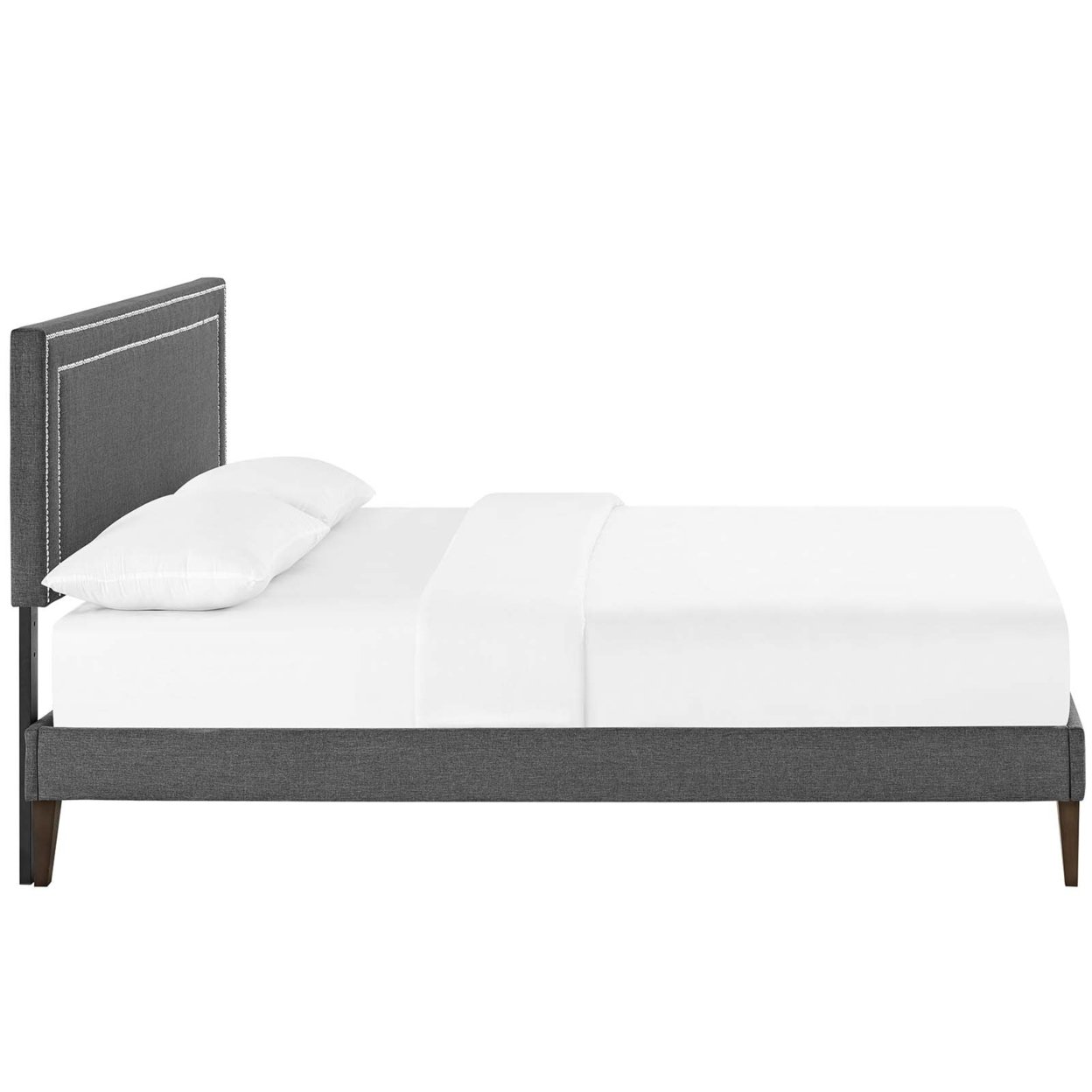 Virginia Full Fabric Platform Bed With Squared Tapered Legs, Gray