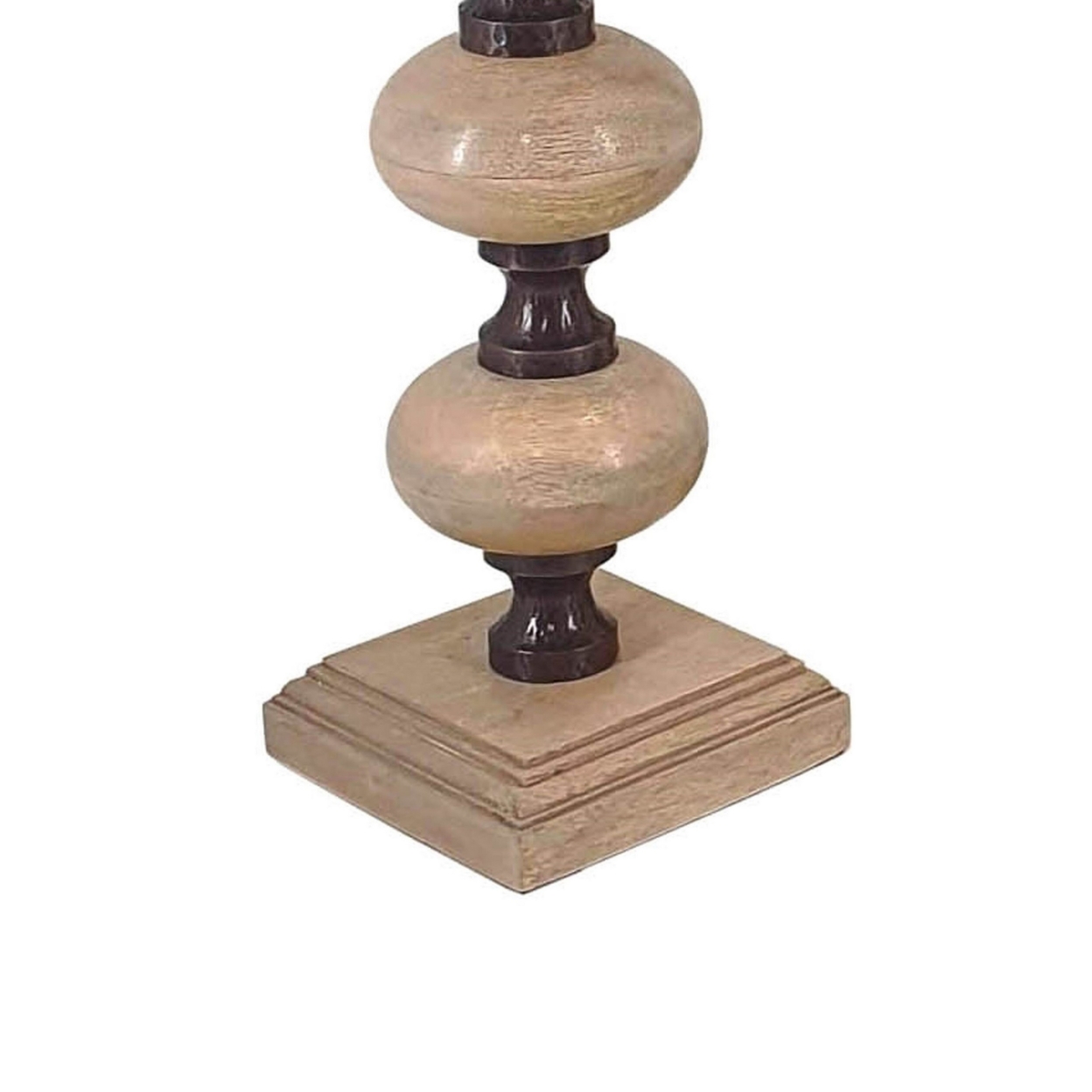 23, 18, 14 Inch Set Of 3 Candleholders In Pillar Accent Wood Orbs, Brown- Saltoro Sherpi