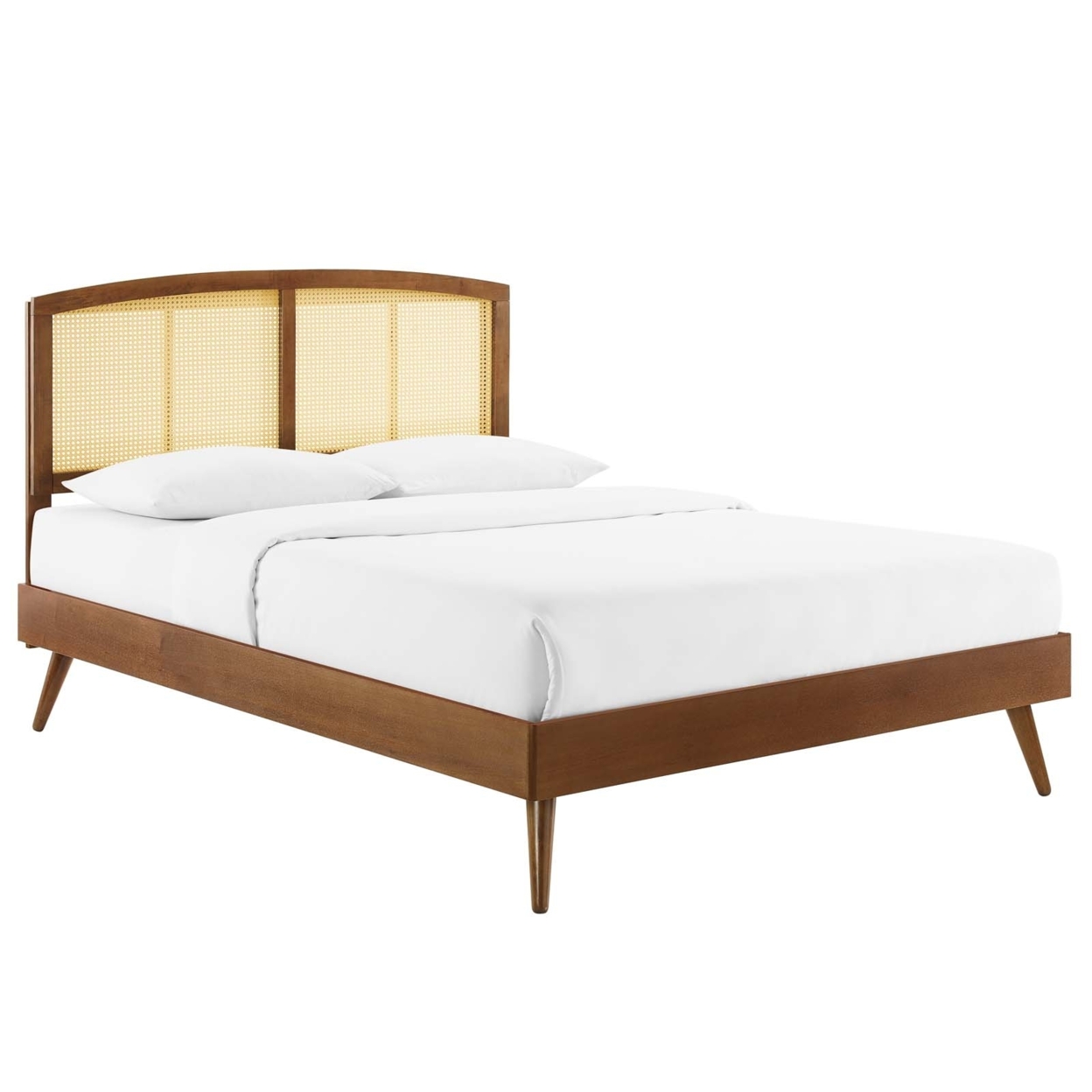 Sierra Cane And Wood King Platform Bed With Splayed Legs, Walnut
