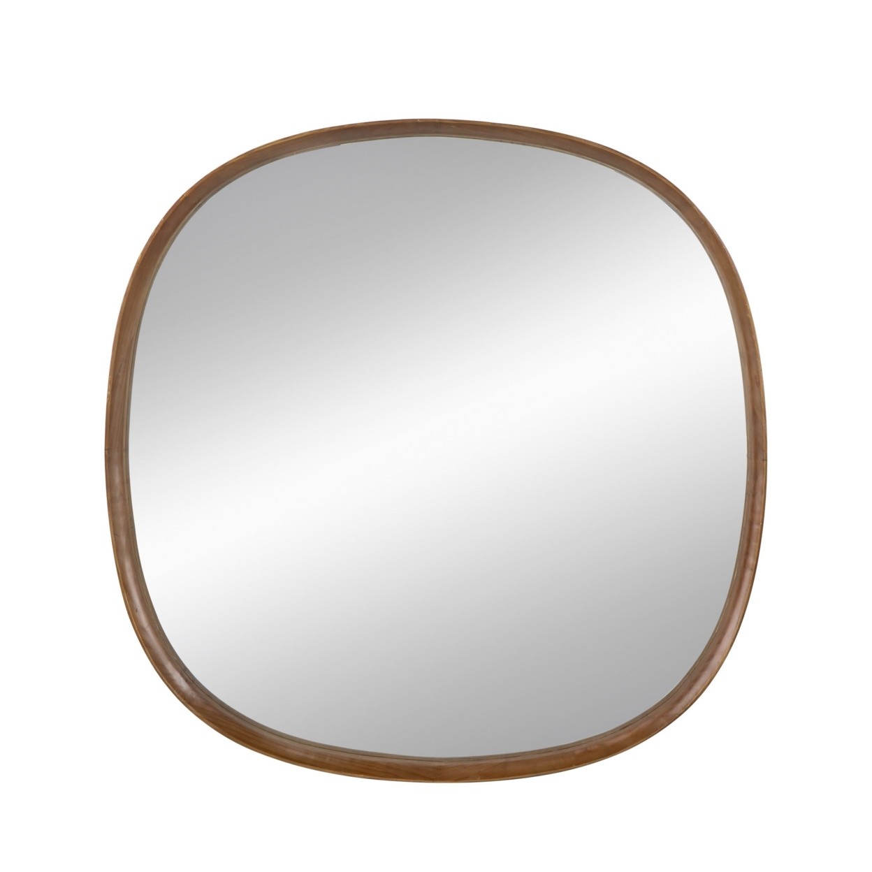 Roe 43 Inch Modern Round Wall Hung Accent Mirror, Brown Pine Wood Frame- Saltoro Sherpi