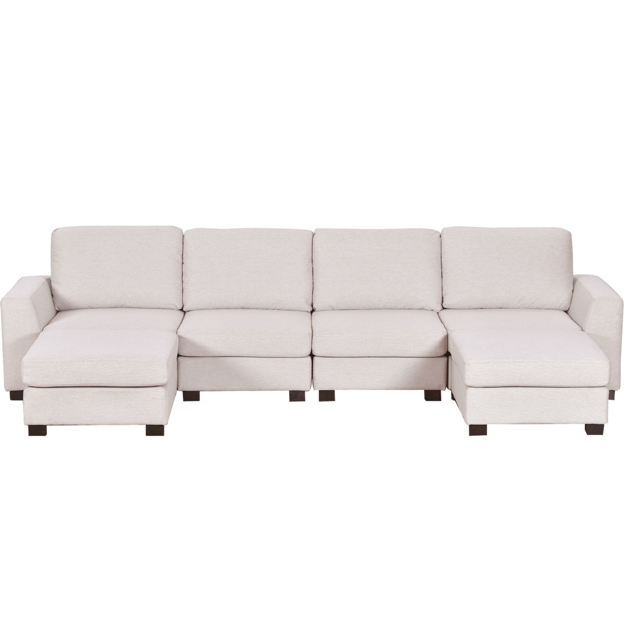 Hazel U Shape Sectional Sofa, Modern Modular With Ottomans, Beige Fabric- Saltoro Sherpi