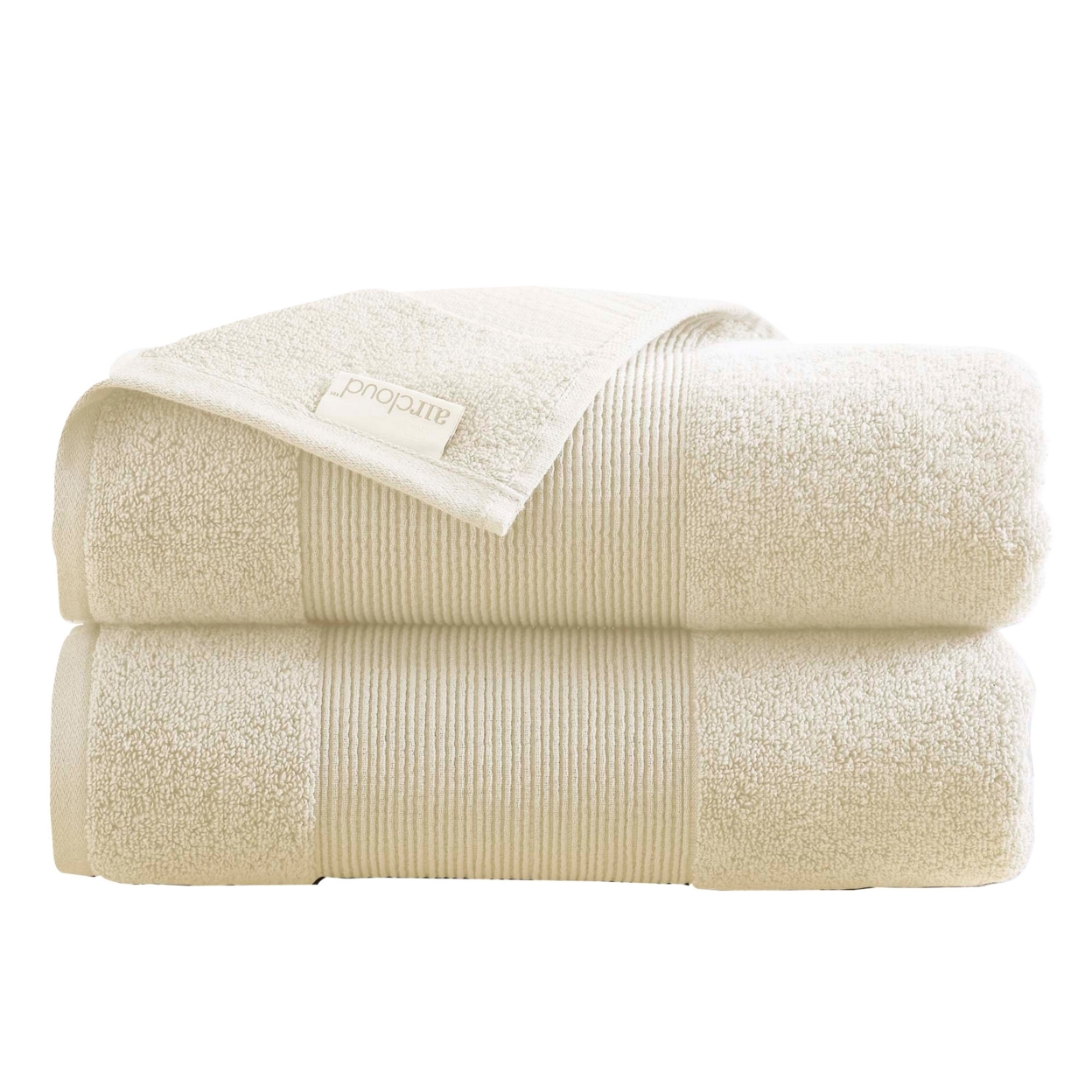 Lyra 2 Piece Ultra Soft Towel Set, Cotton, Absorbent Shaggy Texture, Ivory- Saltoro Sherpi