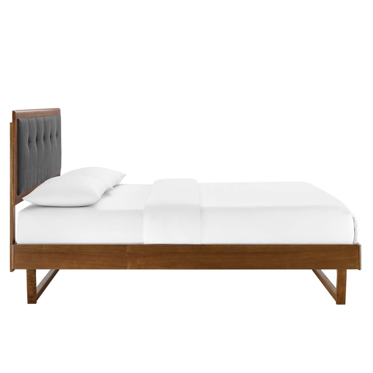 Willow Full Wood Platform Bed With Angular Frame, Walnut Charcoal