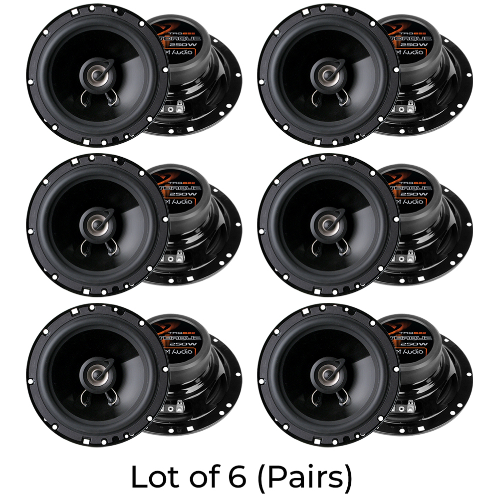 (Pack Of 6) Planet Audio TRQ622 6.5 Inch Car Speakers - 250 Watts Of Power Per Pair, 125 Watts Each, Full Range, 2 Way, Sold In Pairs