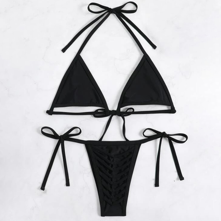 Cut-out Micro Triangle Thong Bikini Swimsuit - X-Large(14)