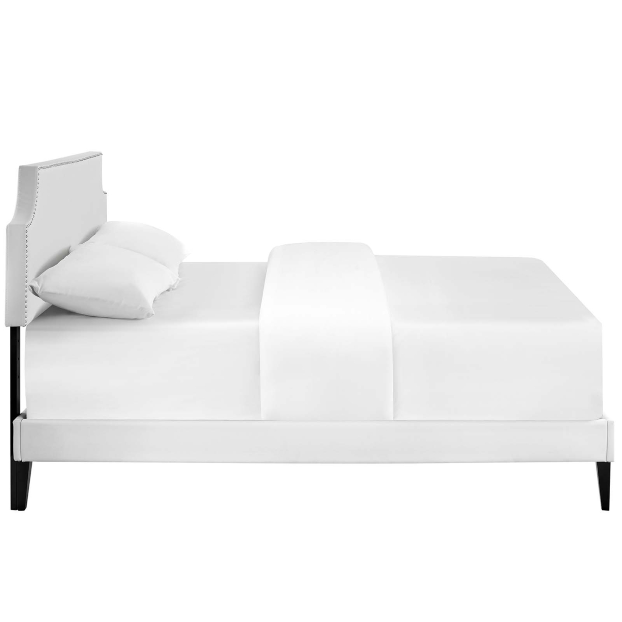 Corene Queen Vinyl Platform Bed With Squared Tapered Legs, White
