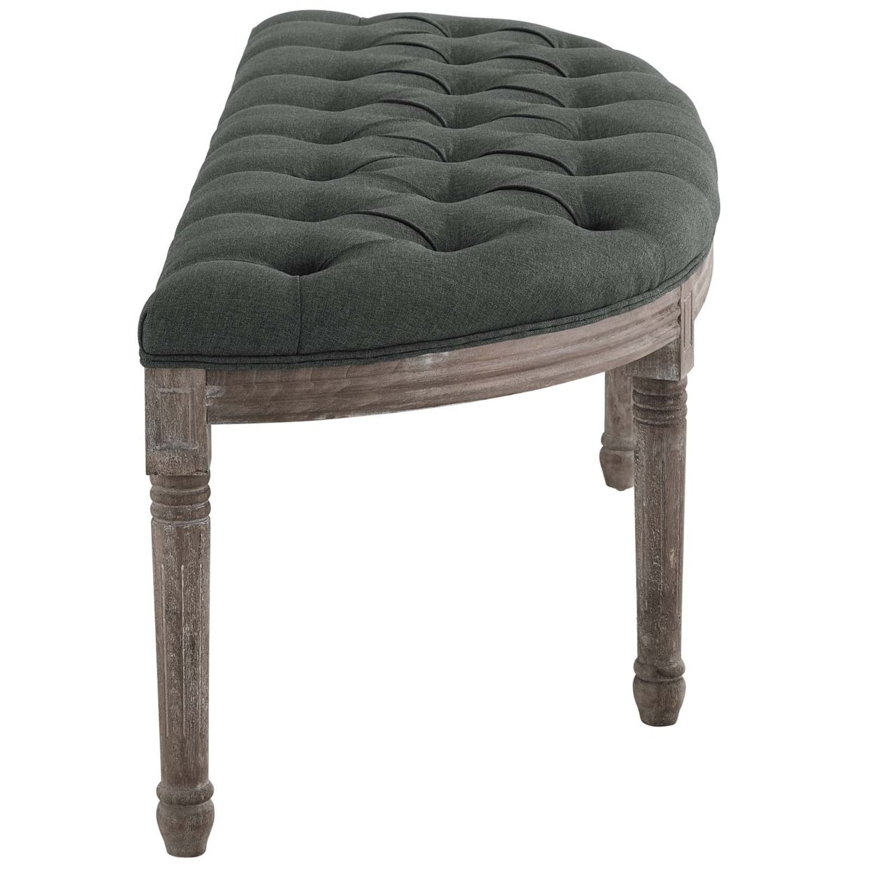 Esteem Vintage French Upholstered Fabric Semi-Circle Bench, Gray