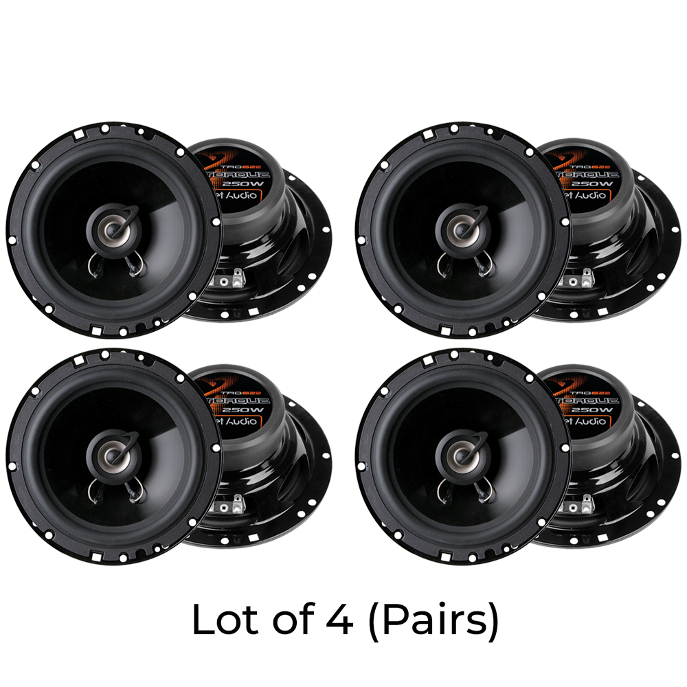 (Pack Of 4) Planet Audio TRQ622 6.5 Inch Car Speakers - 250 Watts Of Power Per Pair, 125 Watts Each, Full Range, 2 Way, Sold In Pairs