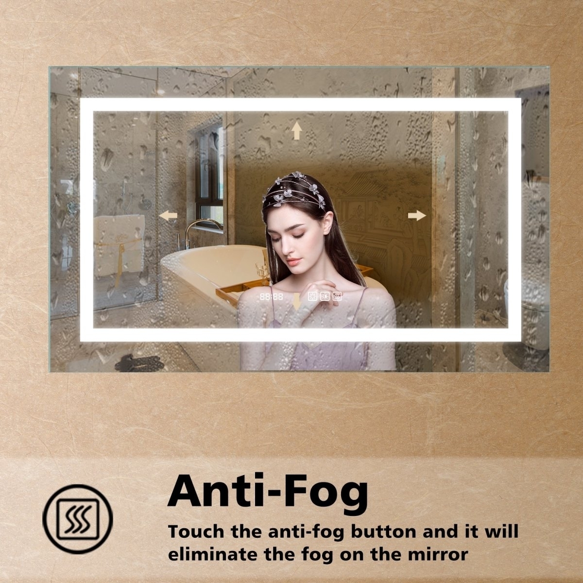 Ascend-M2 40 W X 24 H Bathroom Led Light Mirror Anti Fog With Digital Clock Lighted Vanity Mirror