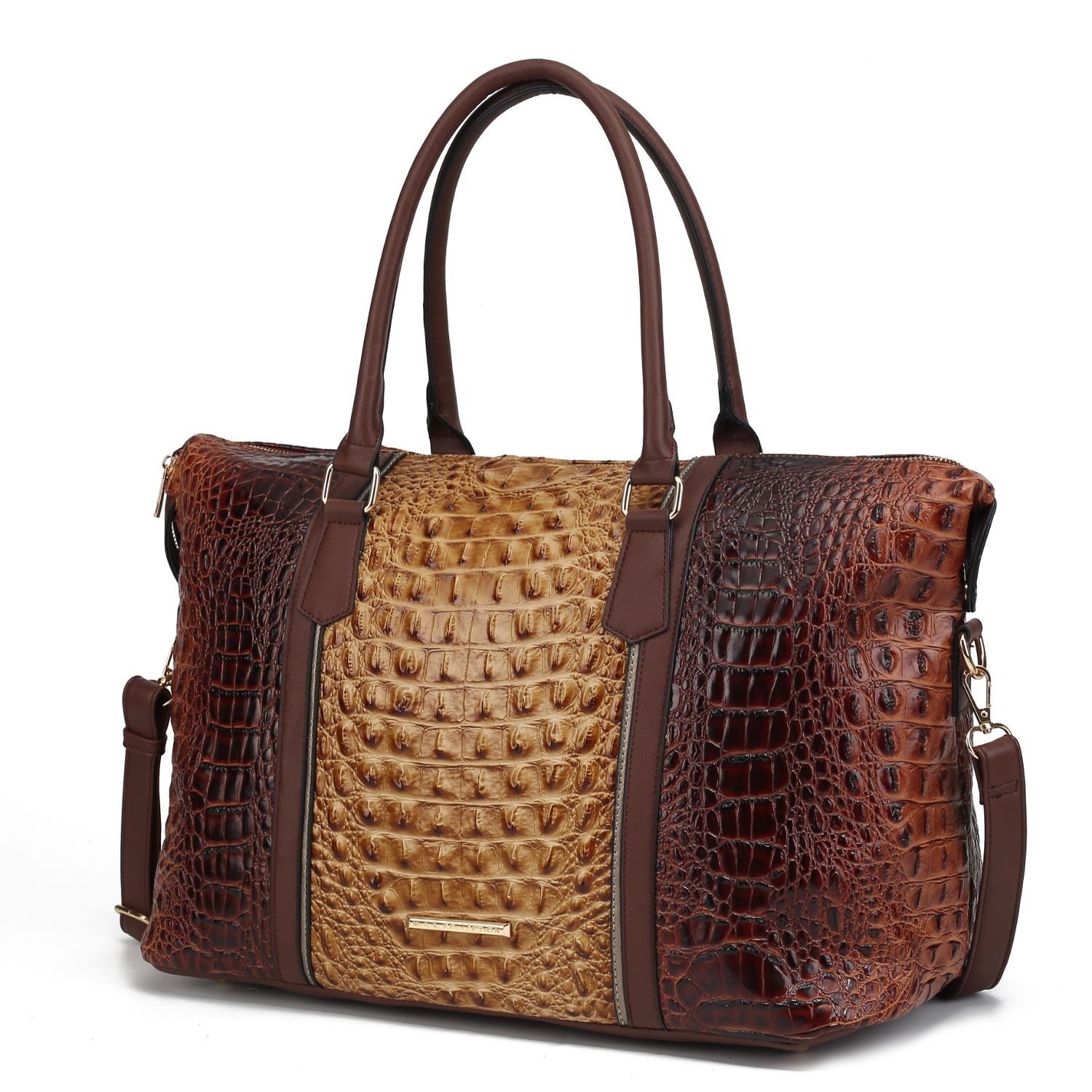 MKF Collection Raven Faux Crocodile-Embossed Vegan Leather Women's Weekender Bag - Brown