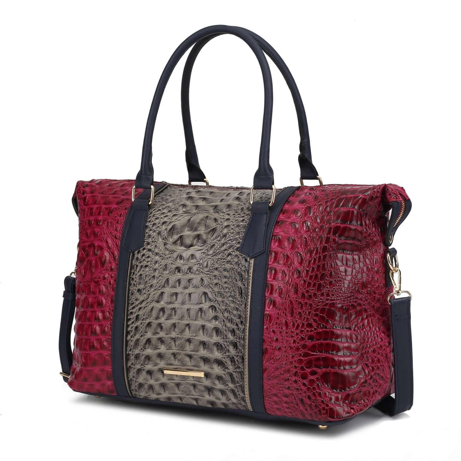MKF Collection Raven Faux Crocodile-Embossed Vegan Leather Women's Weekender Bag - Fuchsia