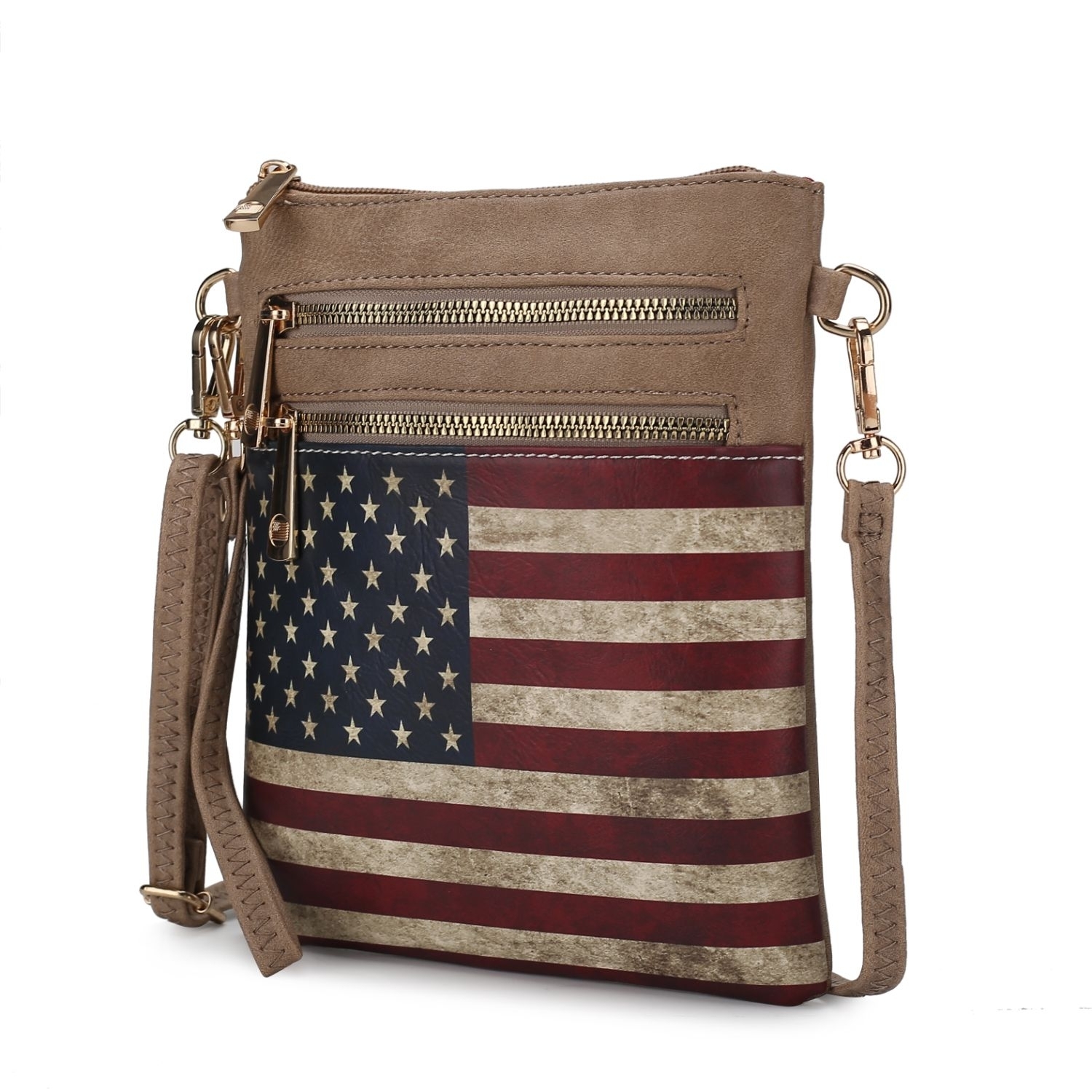 MKF Collection Genesis Printed Flag Vegan Leather Women's Crossbody Bag By Mia K - Taupe