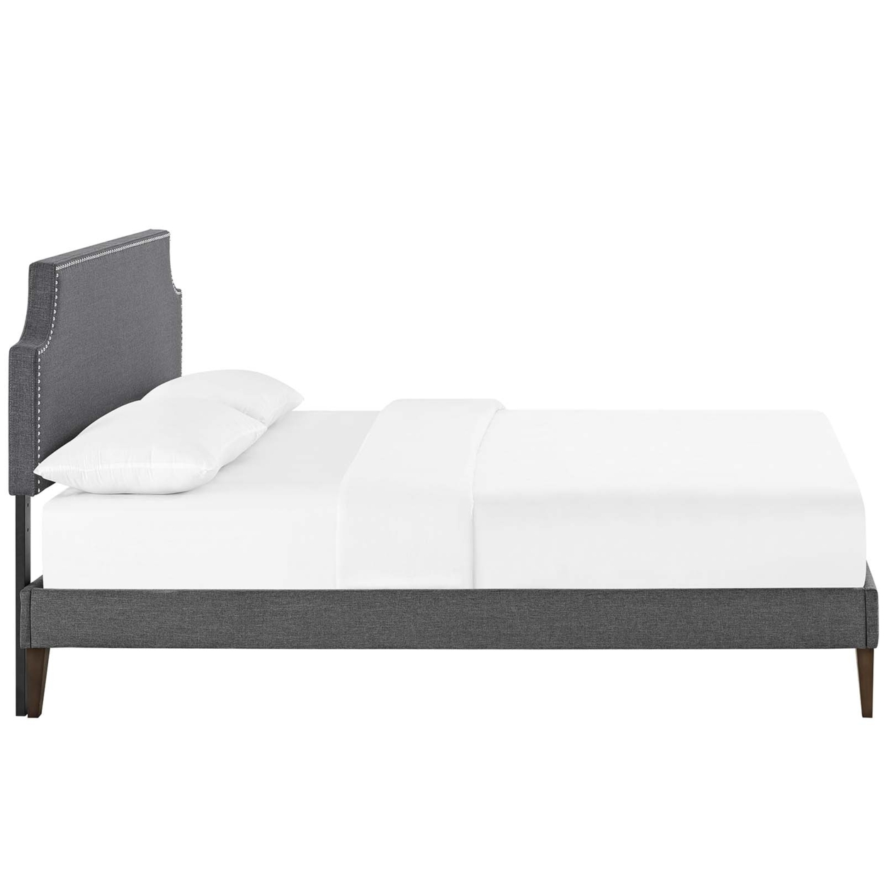 Corene King Fabric Platform Bed With Squared Tapered Legs, Gray