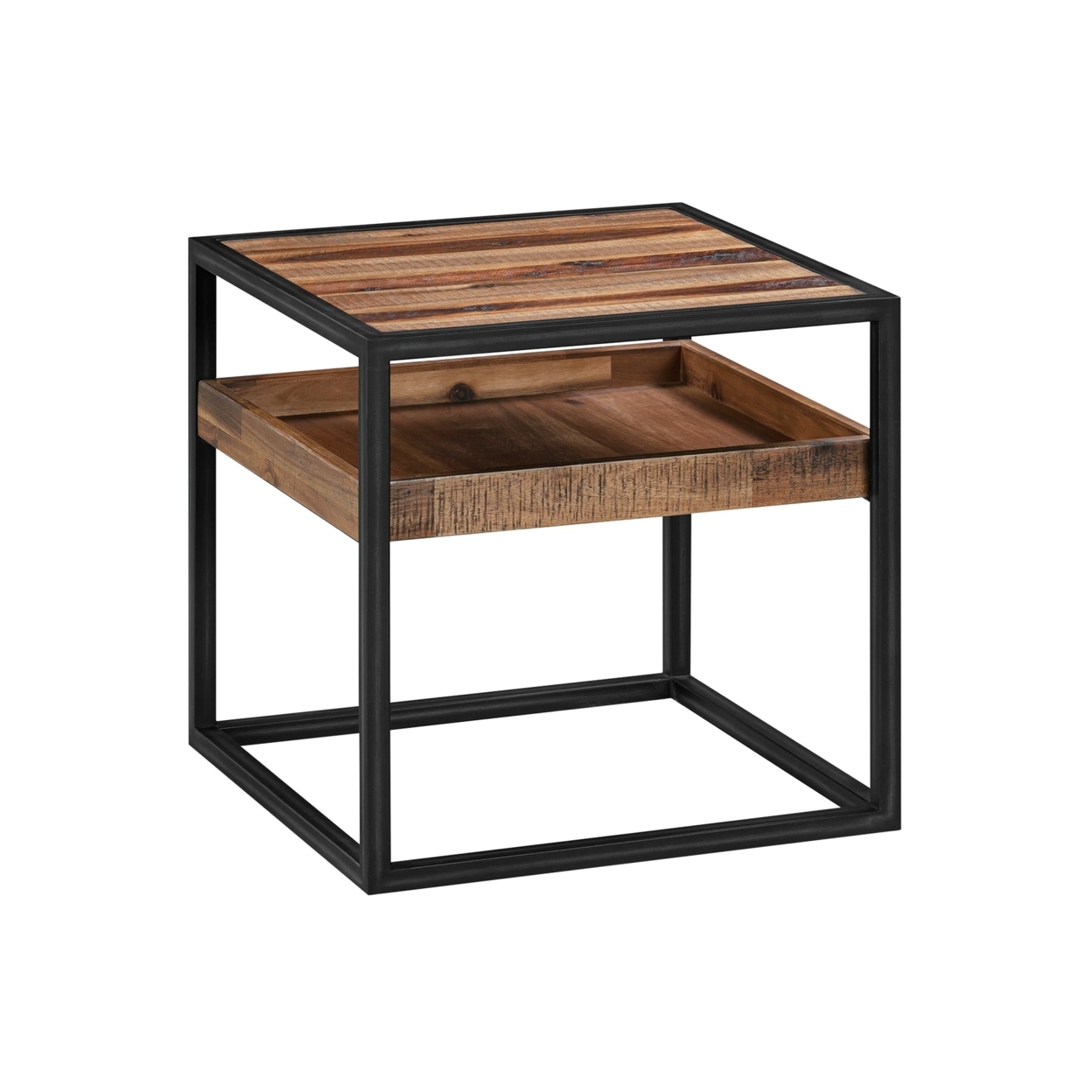 Livia 18 Inch Modern Square End Table With Raised Edged Shelf, Brown, Black- Saltoro Sherpi