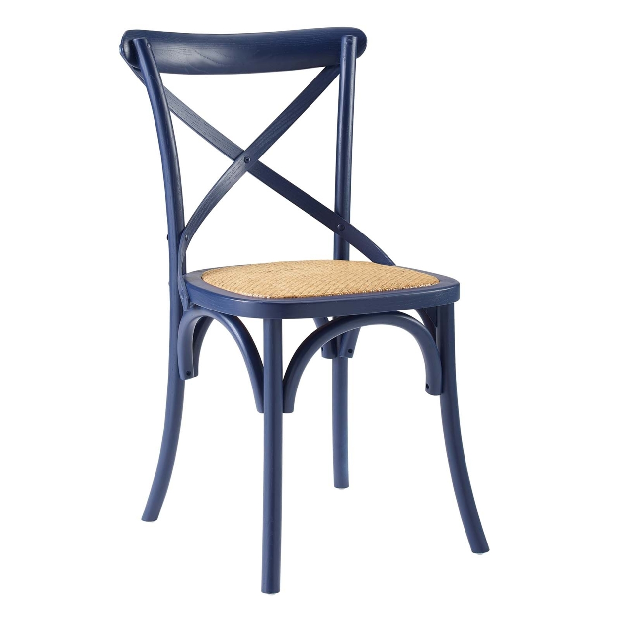 Wooden Farmhouse Dining Side Chair With X Back And Woven Seat, Blue, Saltoro Sherpi