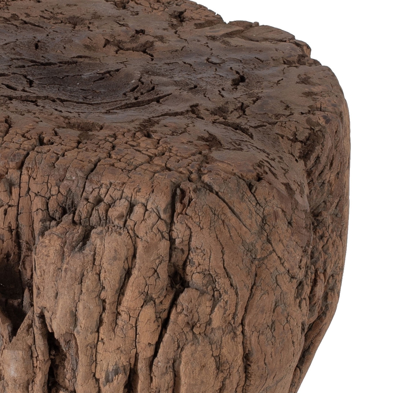 21 Inch Accent Stool, Natural Textured Rustic Wood Log Design, Brown- Saltoro Sherpi