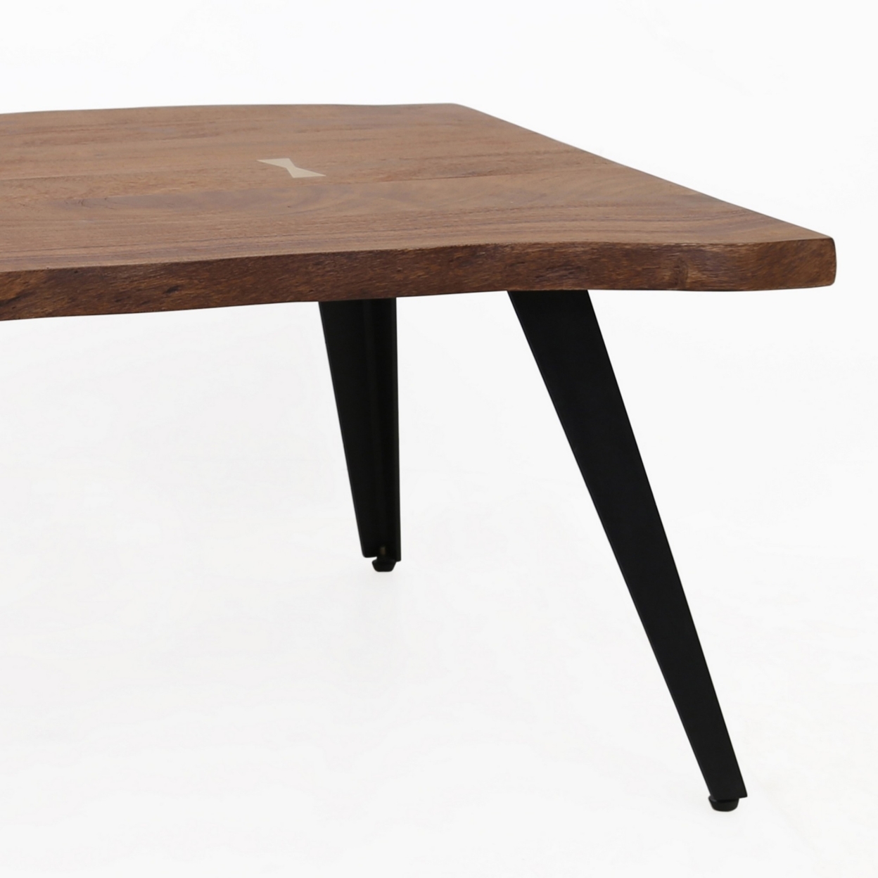 47 Inch Coffee Table, Live Edge Acacia Wood With Iron Legs, Brown, Black- Saltoro Sherpi