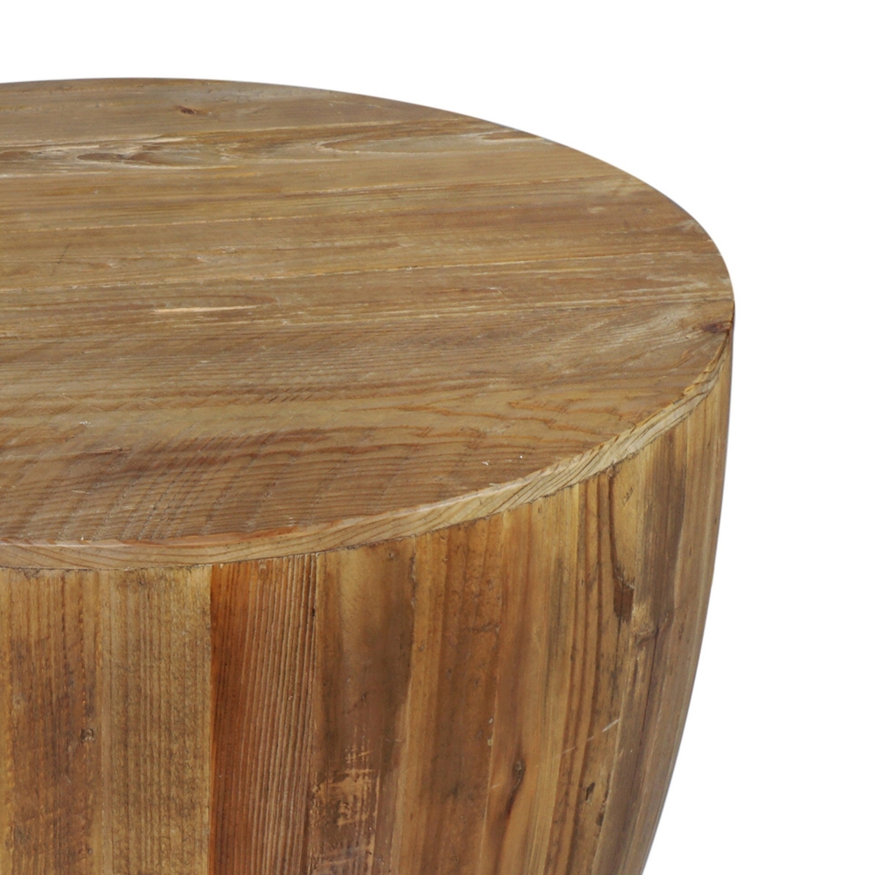 26 Inch Side End Table, Recycled Fir Wood, Round Drum Shape, Walnut Brown- Saltoro Sherpi