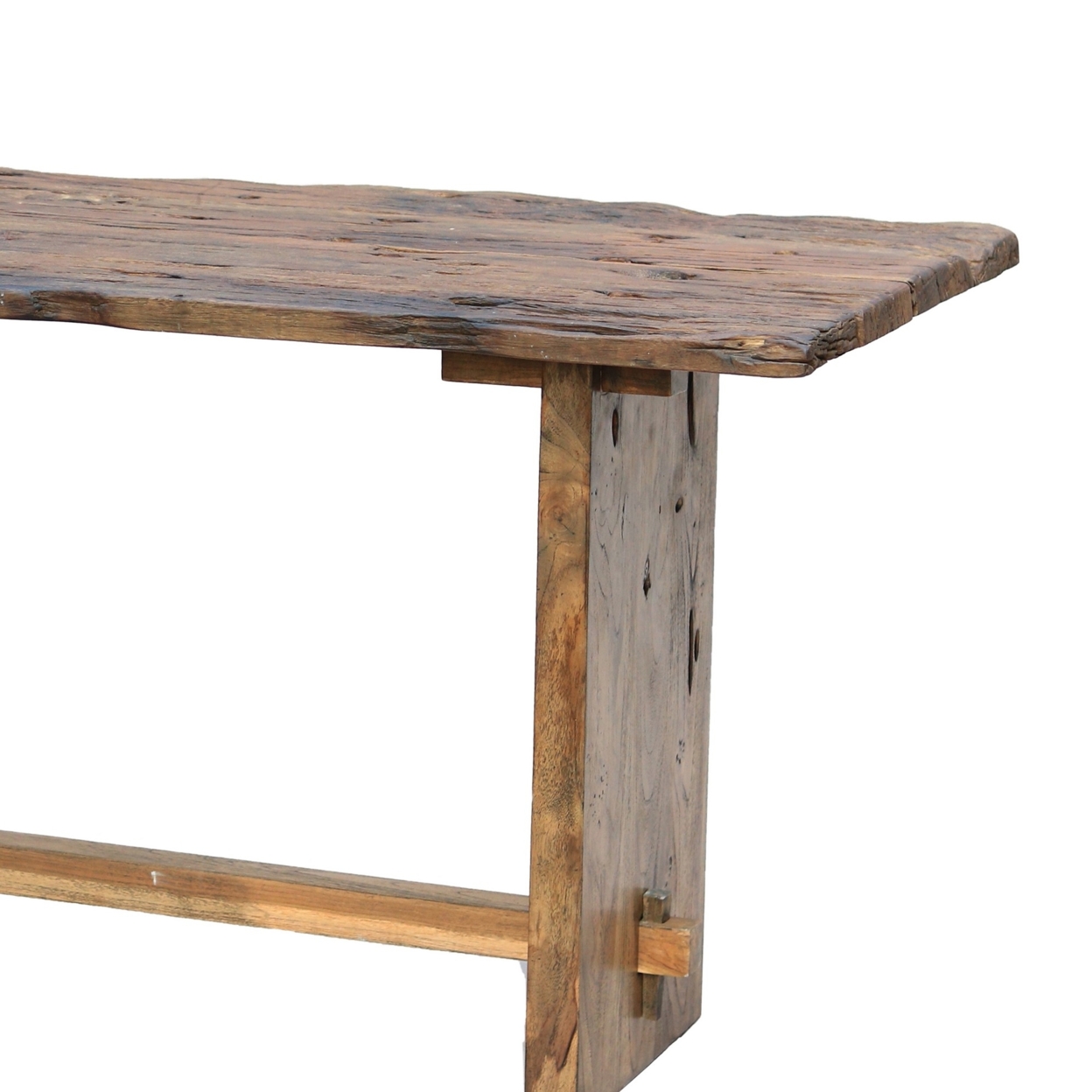 87 Inch Rustic Console Table, Live Edge Wood, Distressed Brown- Saltoro Sherpi