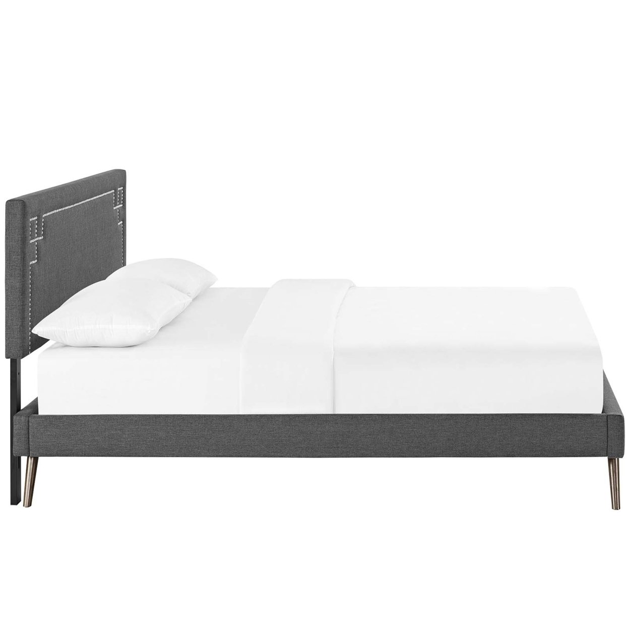 Ruthie Queen Fabric Platform Bed With Round Splayed Legs, Gray