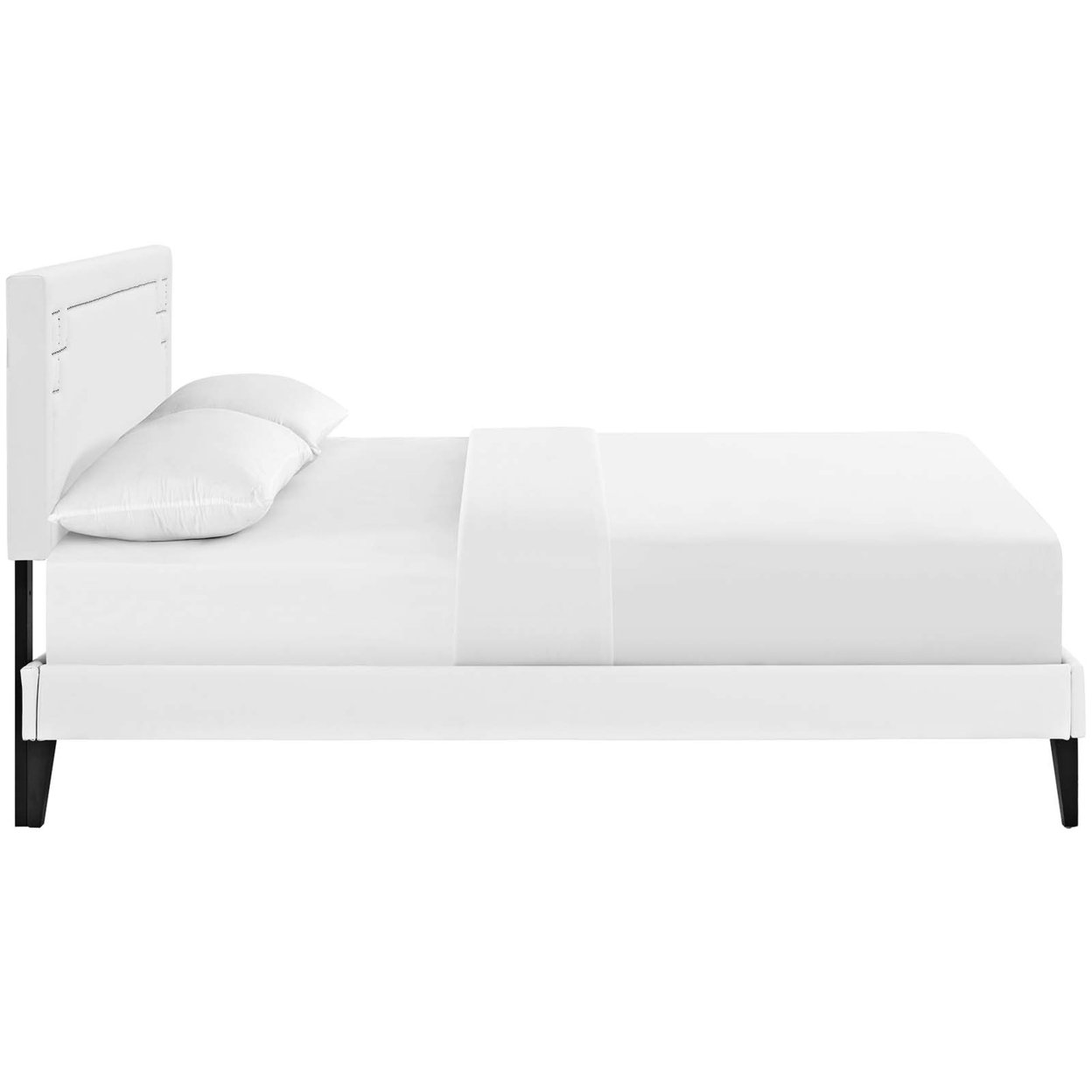 Ruthie Queen Vinyl Platform Bed With Squared Tapered Legs, White