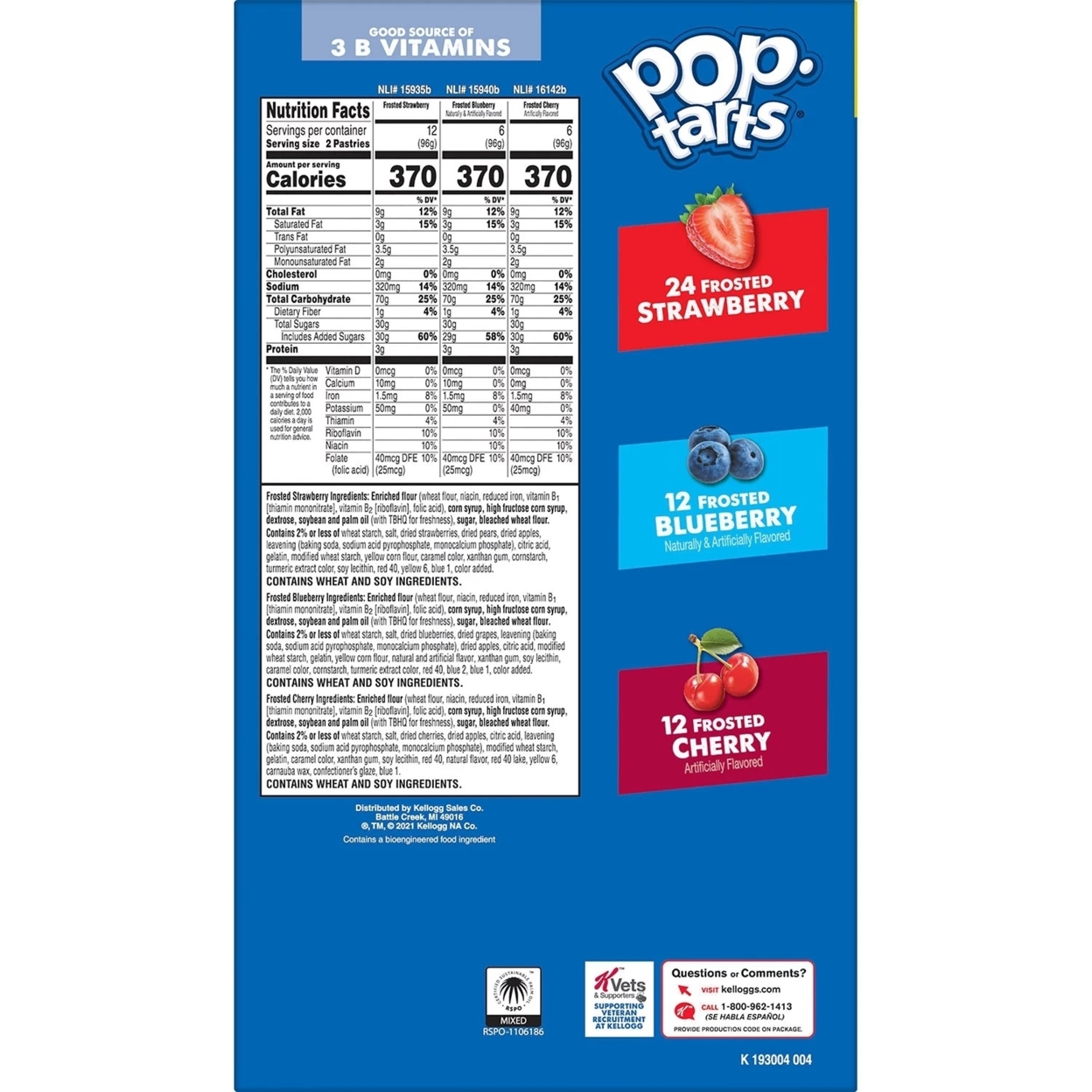 Pop-Tarts Variety Pack, Strawberry, Cherry And Blueberry (48 Count)
