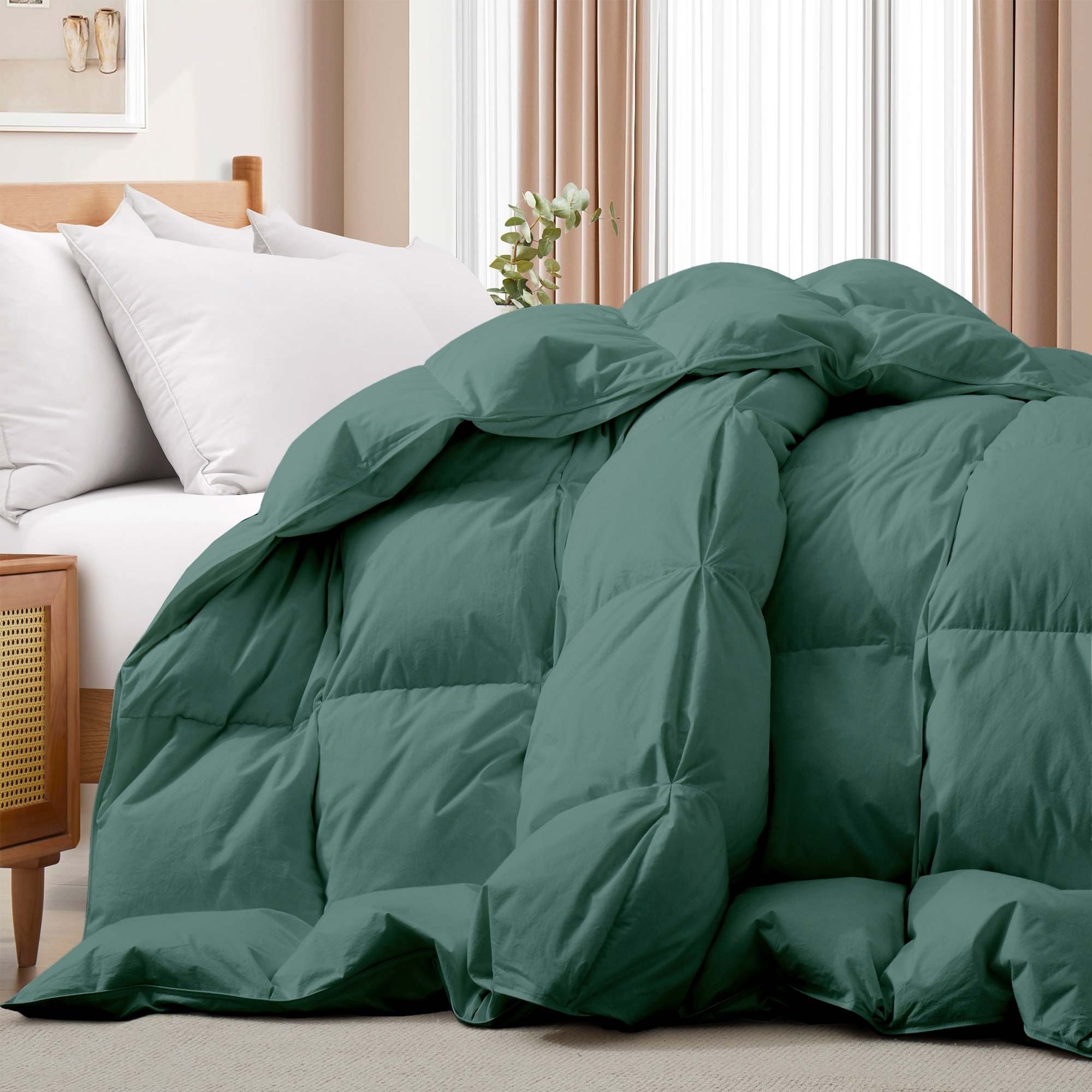 All Seasons Pinch Pleat Goose Feather And Down Comforter-Breathable Cotton Fabric Baffled Box Duvet Insert - Smoke Pine, King