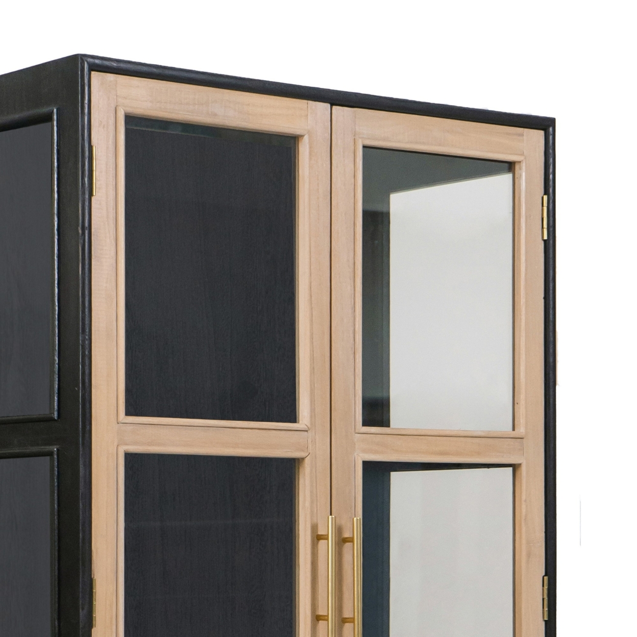 Dana 63 Inch Tall Cabinet, 2 Glass Doors, 1 Drawer, Pine Wood, Black- Saltoro Sherpi