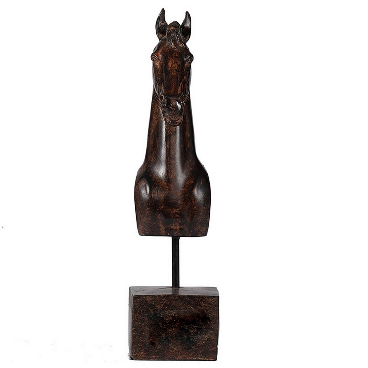 Don 11 Inch Horse Bust Statuette, Tabletop Accent Decor, Brown Resin, Metal- Saltoro Sherpi