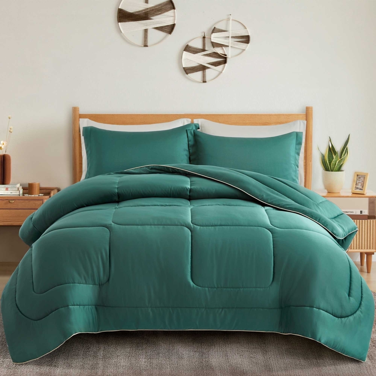 All Season Satin Down Alternative Comforter Set With Pillow Shams - Green, King