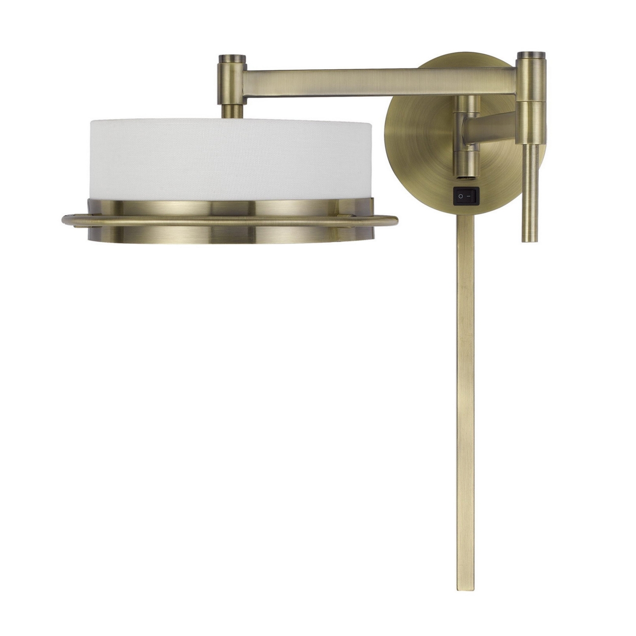 21 Inch Modern Wall Lamp With Swing Arm, Integrated LED, White Shade, Brass- Saltoro Sherpi