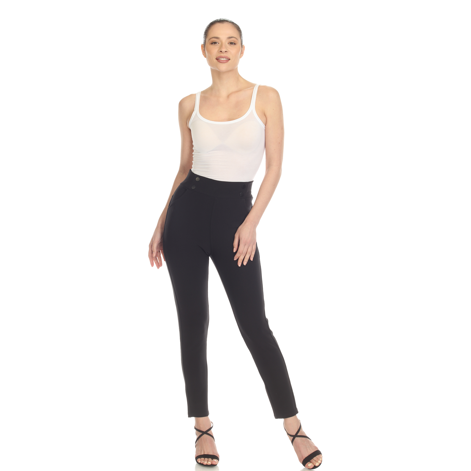 White Mark Women's Super Soft Elastic Waistband High Waist Scuba Pants With Pockets - Black, Large