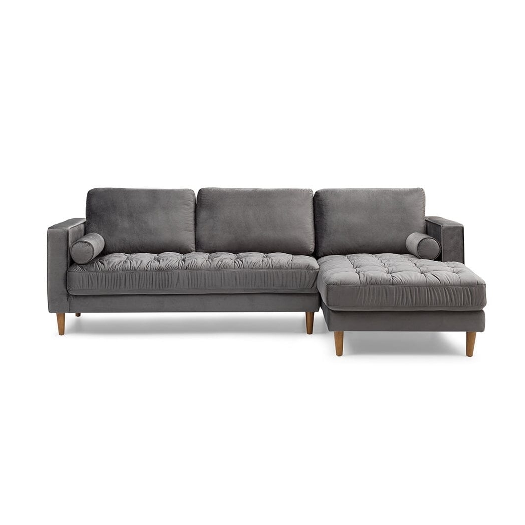 Bente Tufted Velvet Sectional Sofa - Grey - Right Sectional