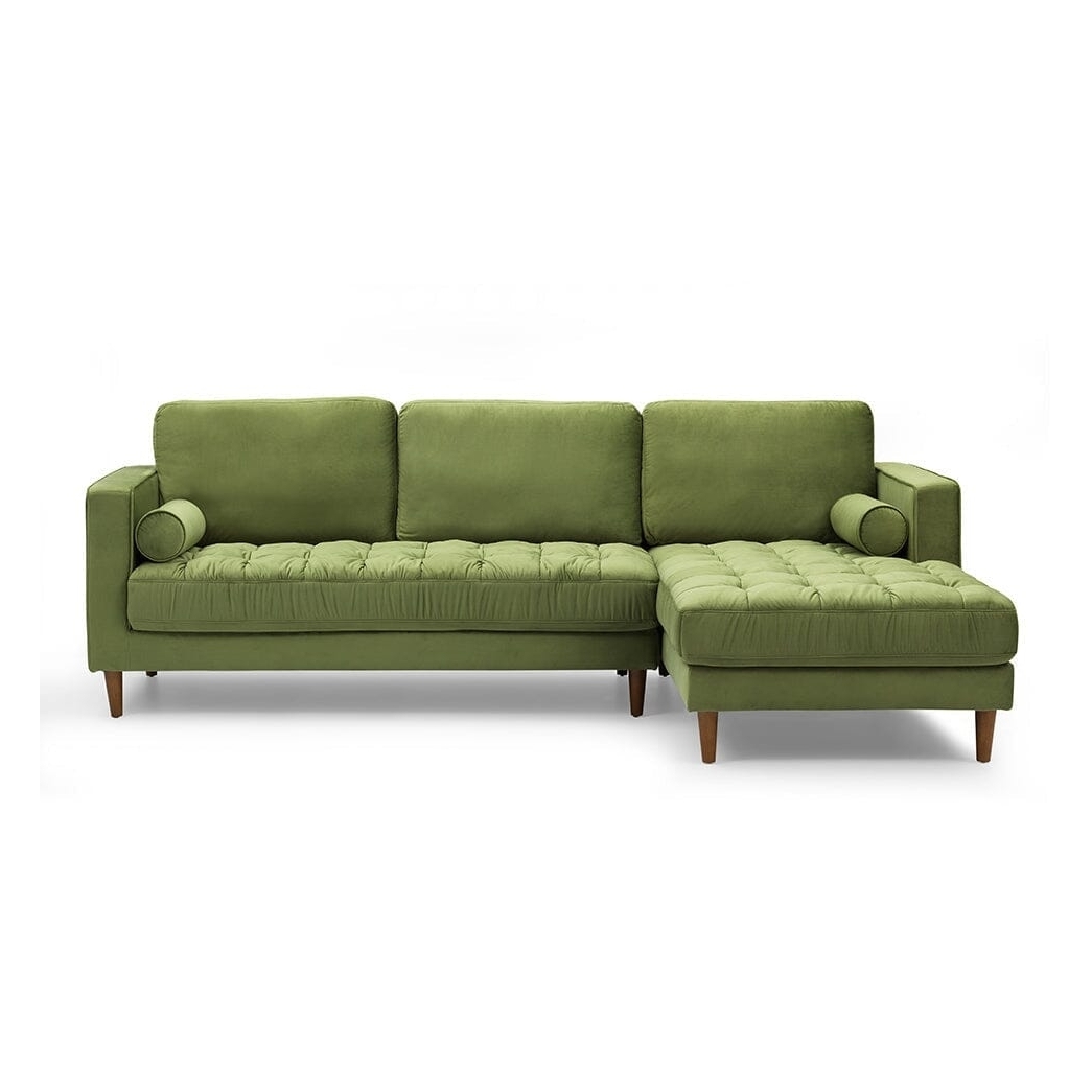 Bente Tufted Velvet Sectional Sofa - Green - Right Sectional