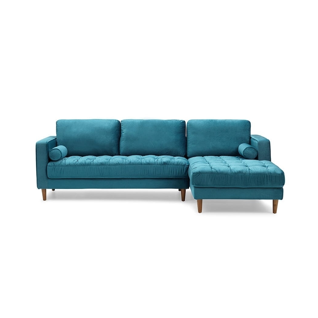 Bente Tufted Velvet Sectional Sofa - Light Blue - Right Sectional