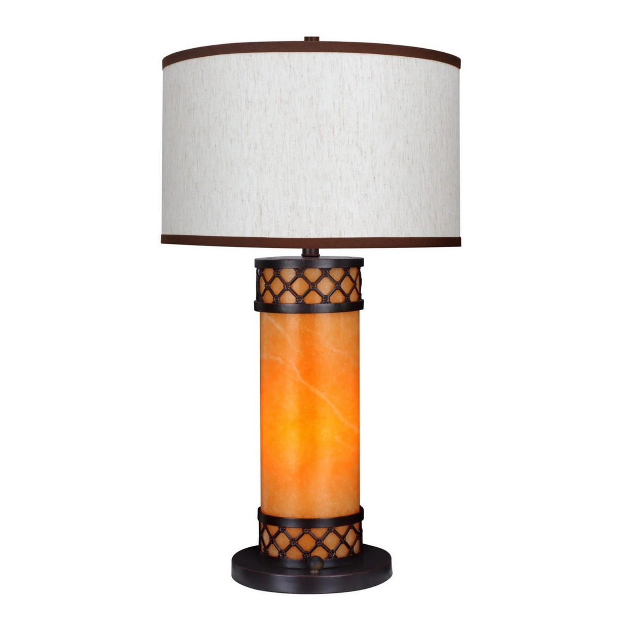 25 Inch Modern Table Lamp, Fabric Drum Shade And Night Light, Glass, Ivory- Saltoro Sherpi