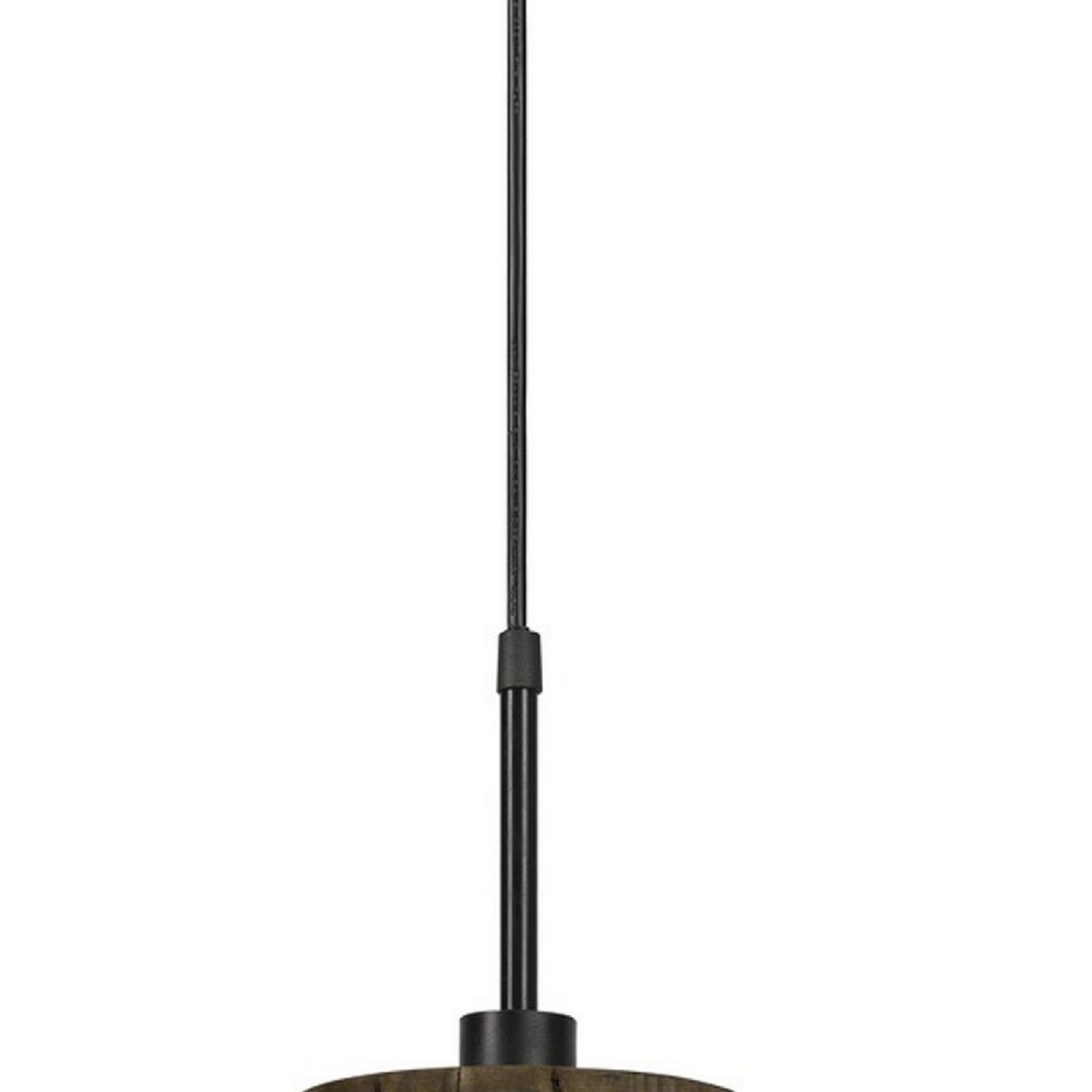 6 Inch Modern Pendent Light With Glass Shade, Wood Accent, Metal, Brown- Saltoro Sherpi