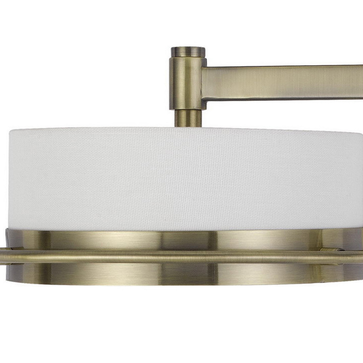 21 Inch Modern Wall Lamp With Swing Arm, Integrated LED, White Shade, Brass- Saltoro Sherpi