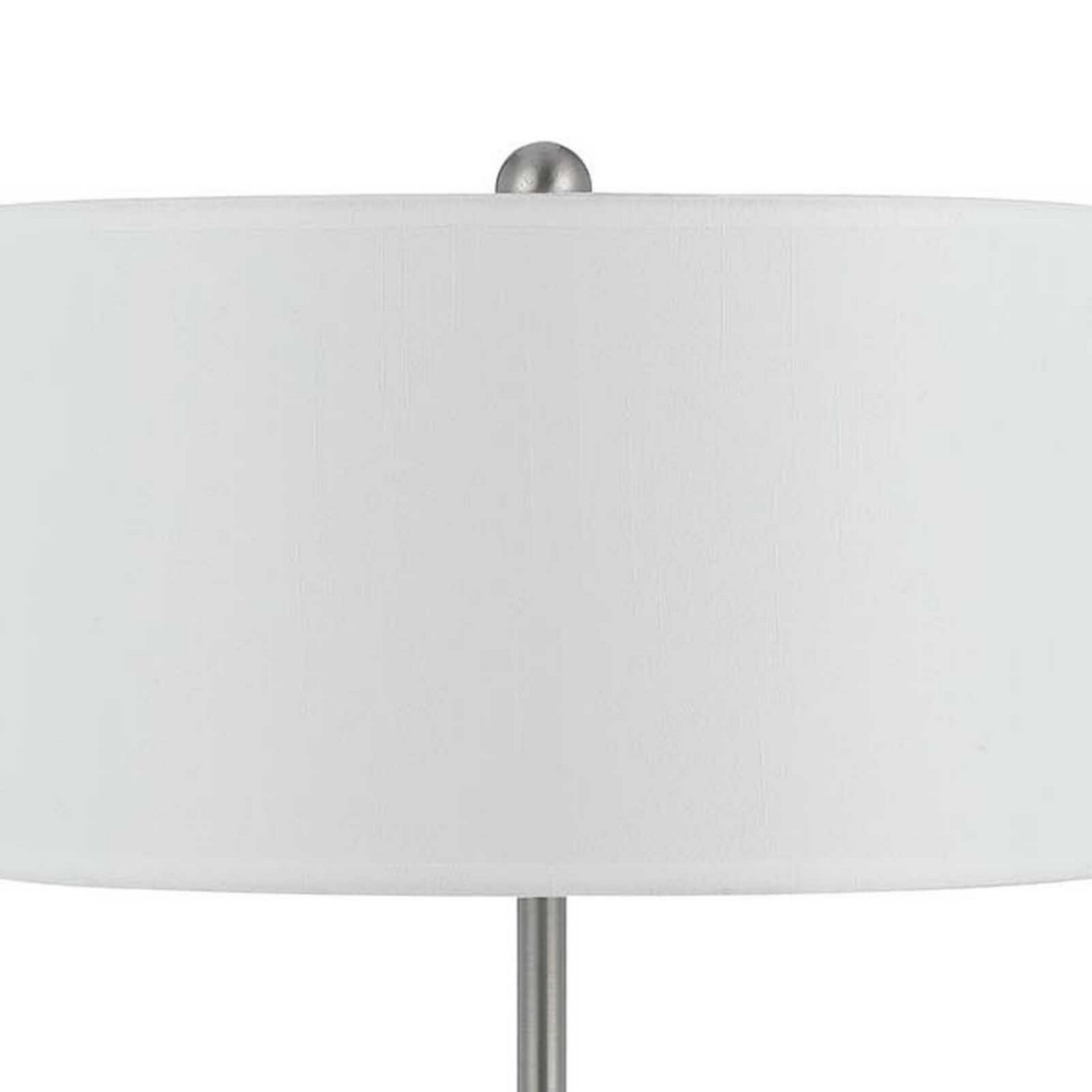27 Inch Modern Table Lamp With Round Drum Shade, 2 Outlets, White, Chrome- Saltoro Sherpi