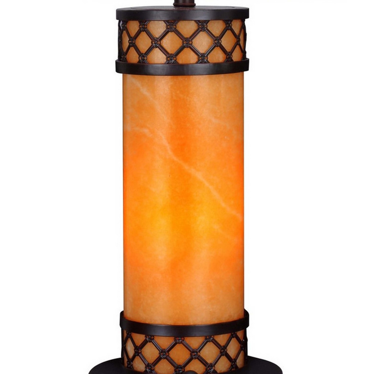 25 Inch Modern Table Lamp, Fabric Drum Shade And Night Light, Glass, Ivory- Saltoro Sherpi