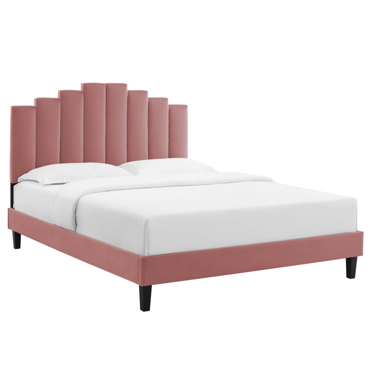 Channel Tufted Twin Platform Bed With Tapered Wood Leg, Pink, Saltoro Sherpi