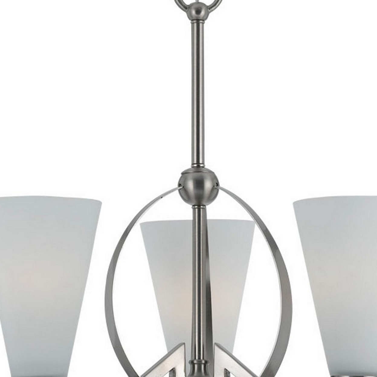 19 Inch 3 Light Chandelier With Frosted Glass Shade, Silver Finish, White- Saltoro Sherpi
