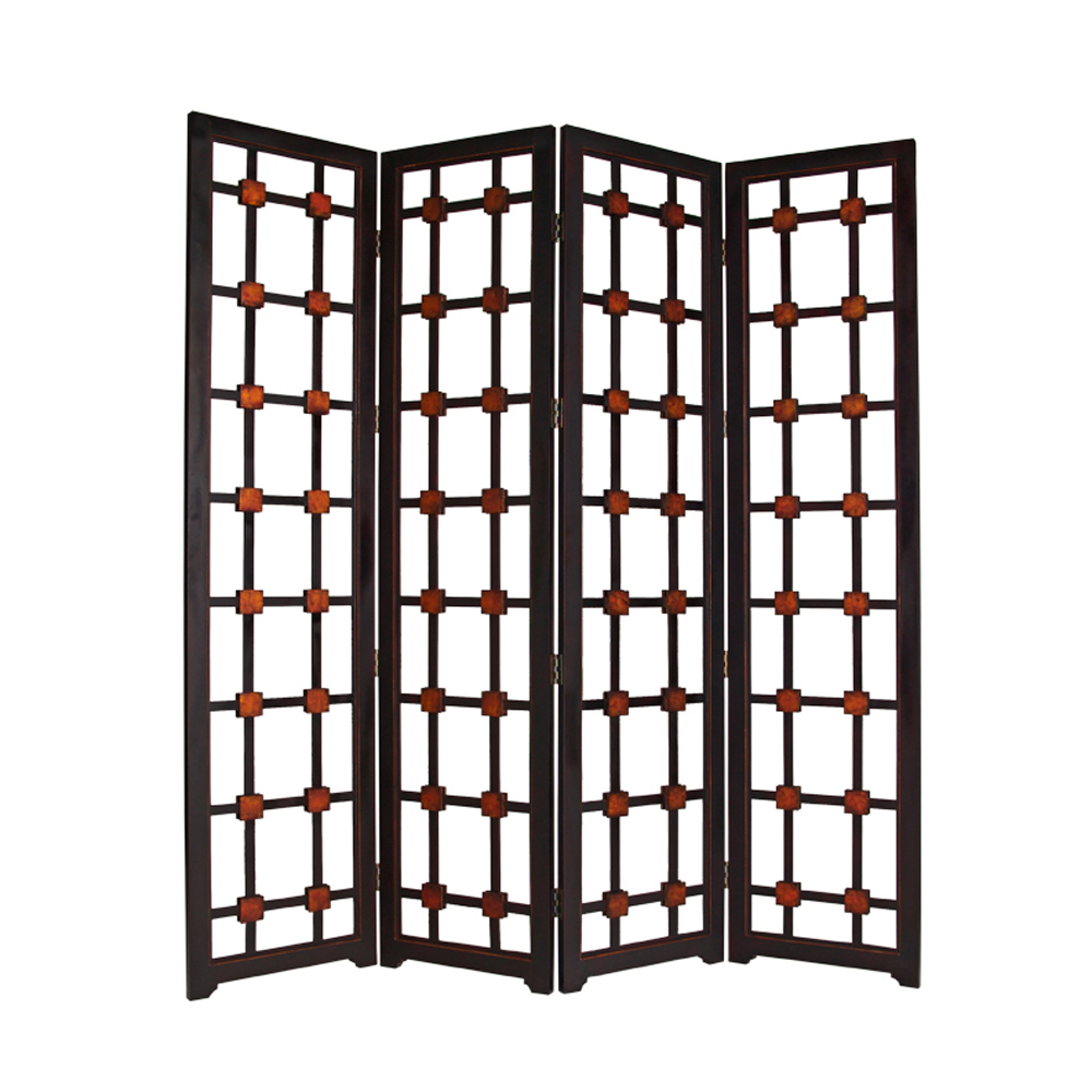 Wooden 4 Panel Screen With Modern Cosmopolitan Design, Black And Red- Saltoro Sherpi