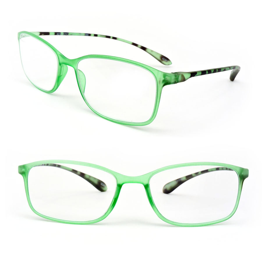 Super Light And Extremely Flexible Frame Frosted Matte Finish Reading Glasses - Green, 200