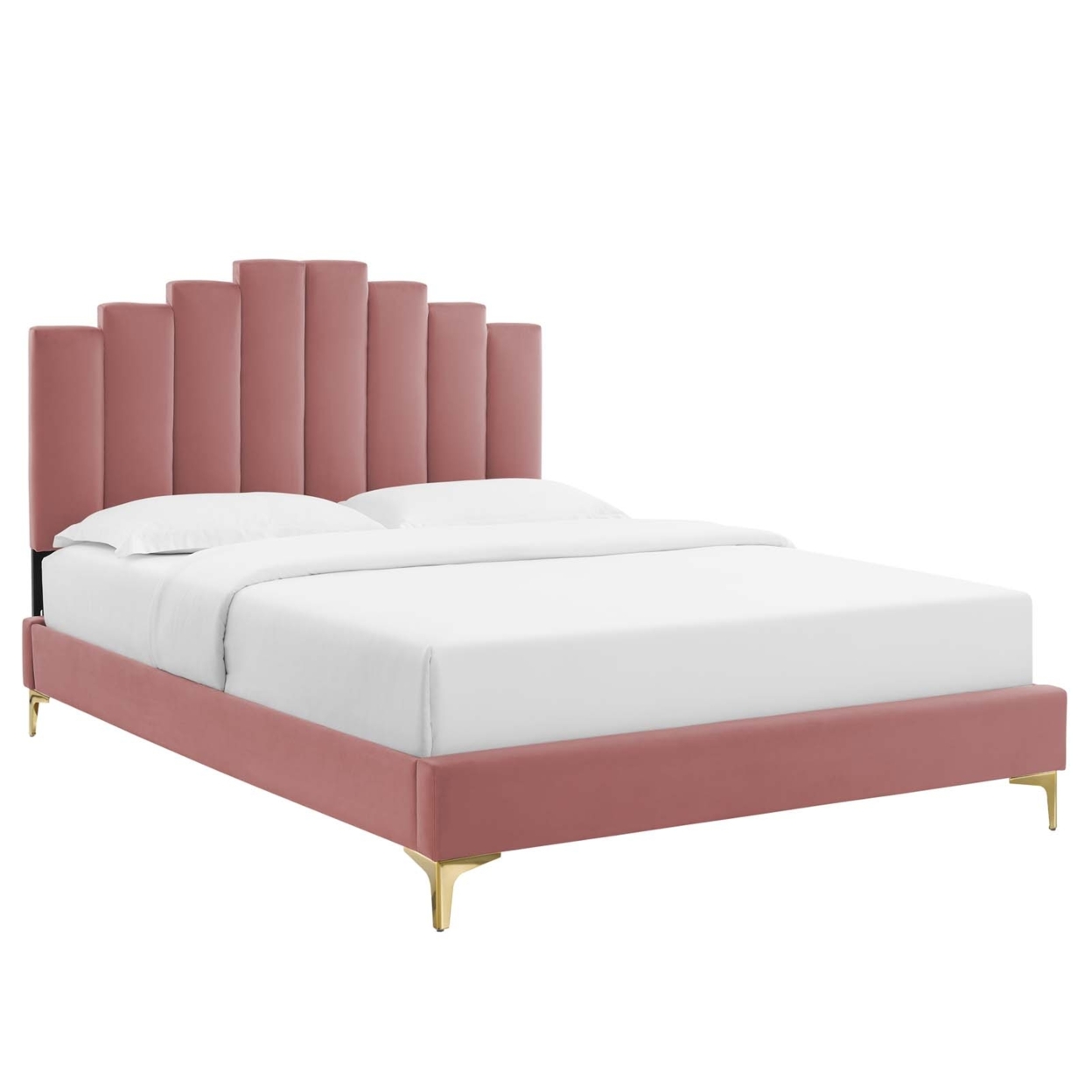 Channel Tufted Twin Platform Bed With Gold Metal Leg, Pink, Saltoro Sherpi