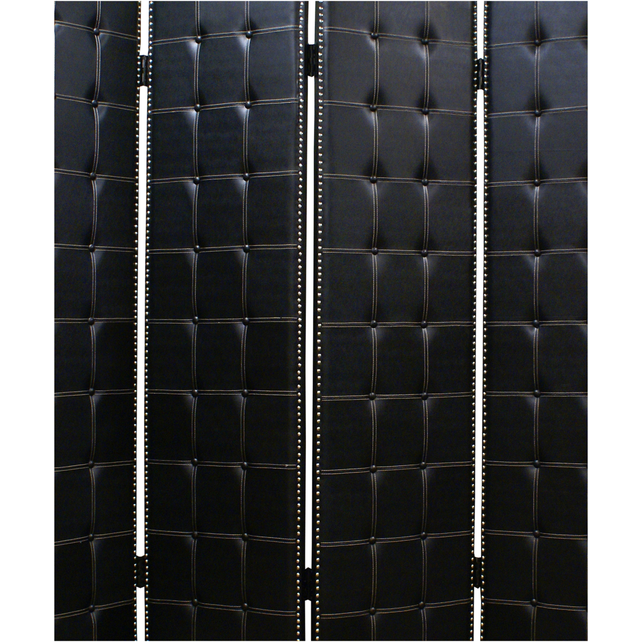 Wooden 4 Panel Screen With Button Tufting And Nailhead Trims, Black- Saltoro Sherpi